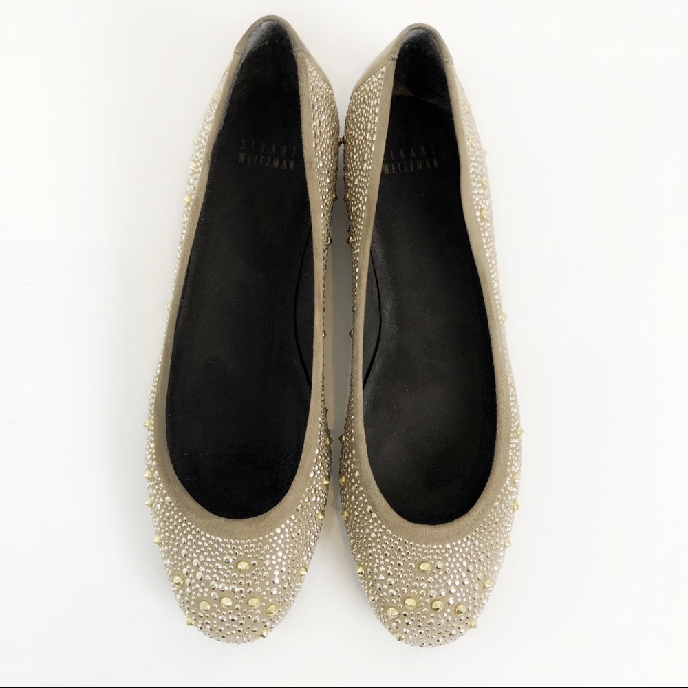 Stuart Weitzman gold studs tan embellished flats - Picture 2 of 7